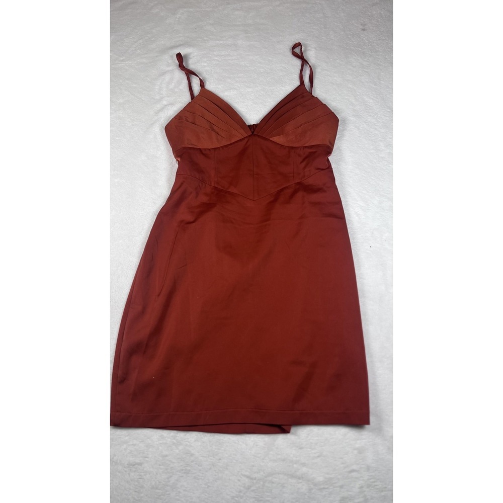 Princess Polly Dress Womens 6 Brown Satin Pleated Cut Out Mini Sheath Party